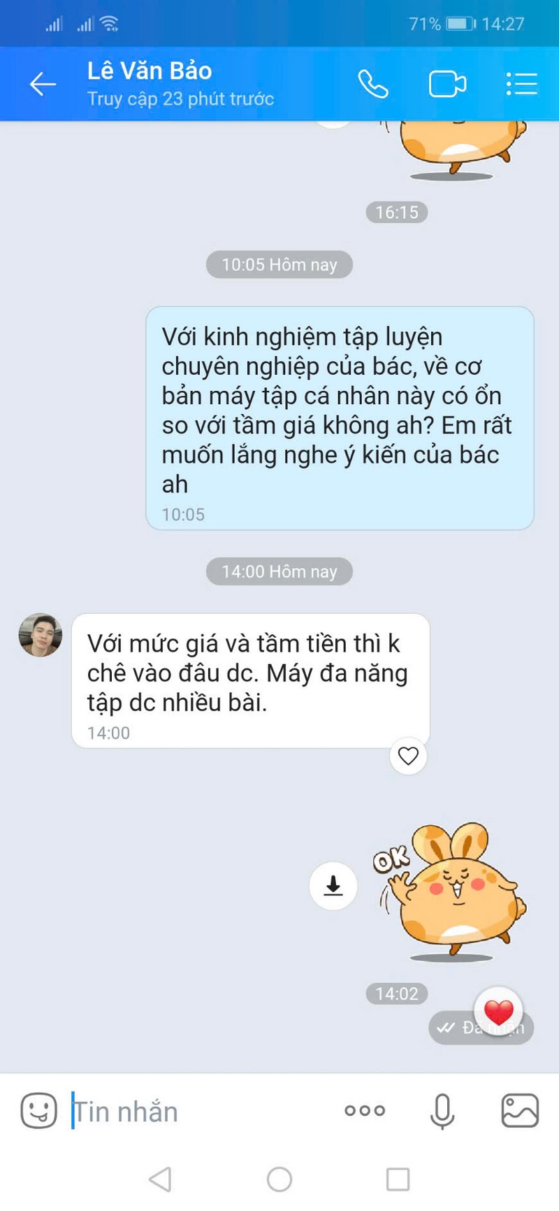 Feedback từ khách hàng hài lòng sau khi sử dụng giàn tạ DHFNR 03
