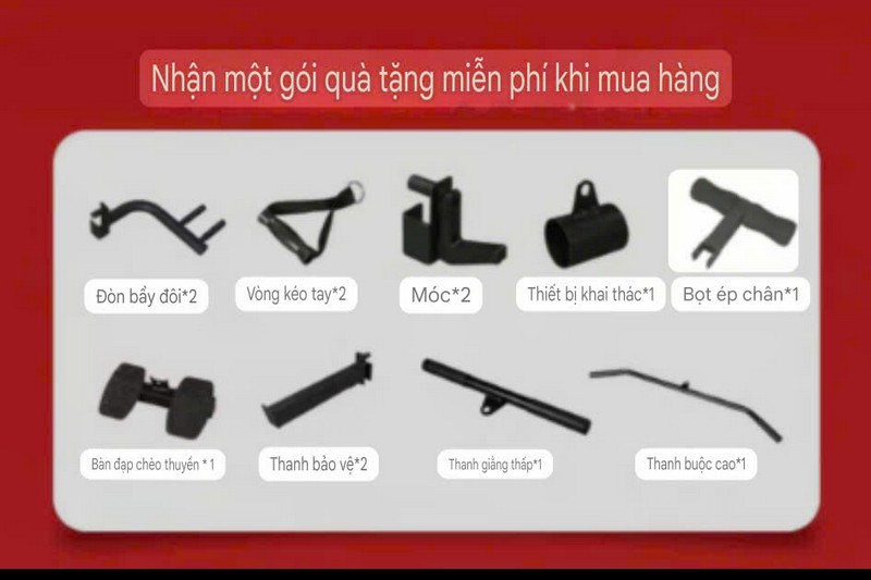 Toàn bộ phụ kiện đi kèm khi mua giàn tạ đa năng DHFN9in1red