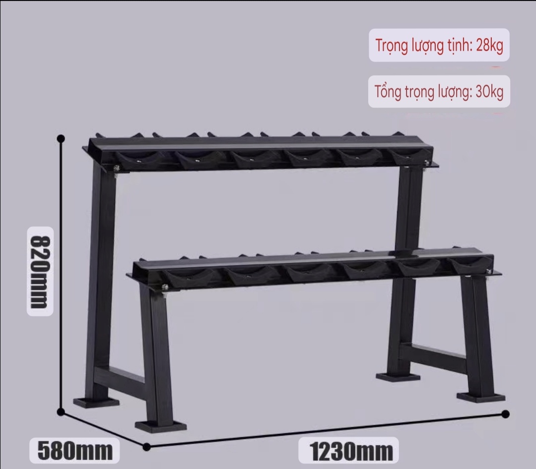 Giá đỡ tạ tay loại 6 cặp – thiết kế 2 tầng bằng sắt xi