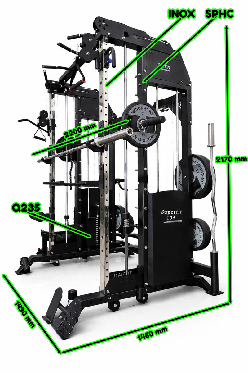 Toàn cảnh giàn tạ đa năng DHFN10in1Plus – tích hợp hơn 10 bài tập trong 1 thiết bị.